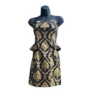 XTATEN Elegant Black & Gold Strapless Dress NWT Gorgeous for Formal Event Small